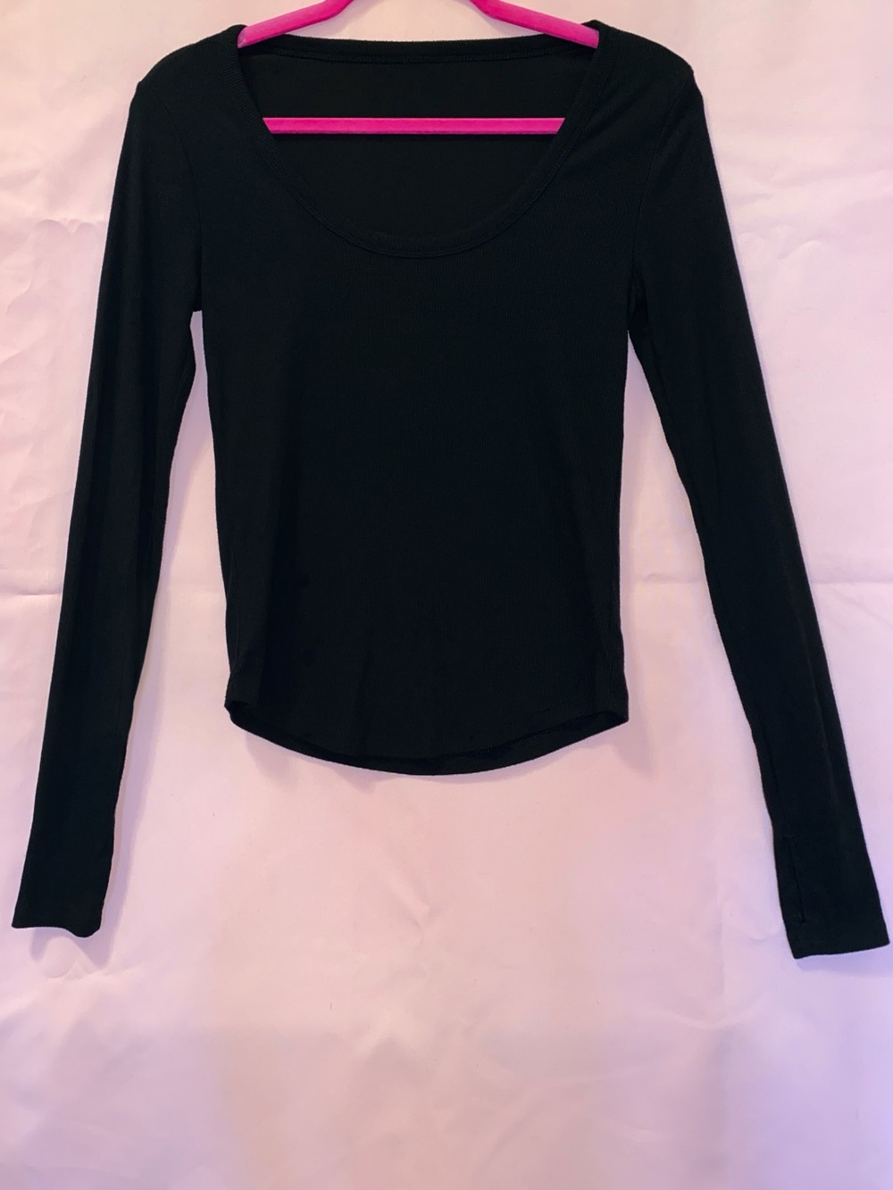 Old Navy Scoop-neck Black Longsleeve Top Shirt Thumbhole Ribbed Neutral Basic XS